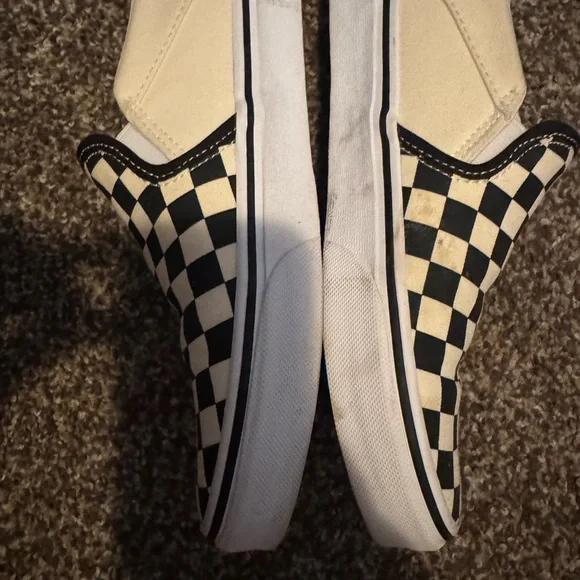 Vans Leather Black and White Checkerboard Slip-Ons - Picture 3 of 6